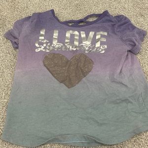 I love gymnastics shirt for kids large ombré purple to blue with silver sparkles